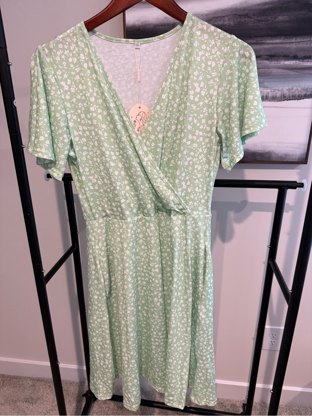 Mint Green Floral Wrap Midi Dress by